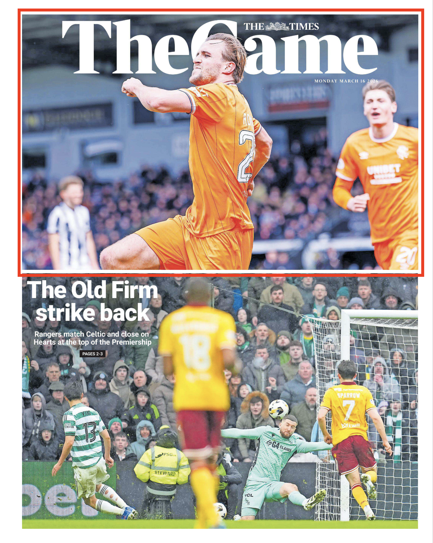 Rommens scores winner for Rangers against St Mirren. Image shot for Action Plus Sports Images and featured in The Times Newspaper