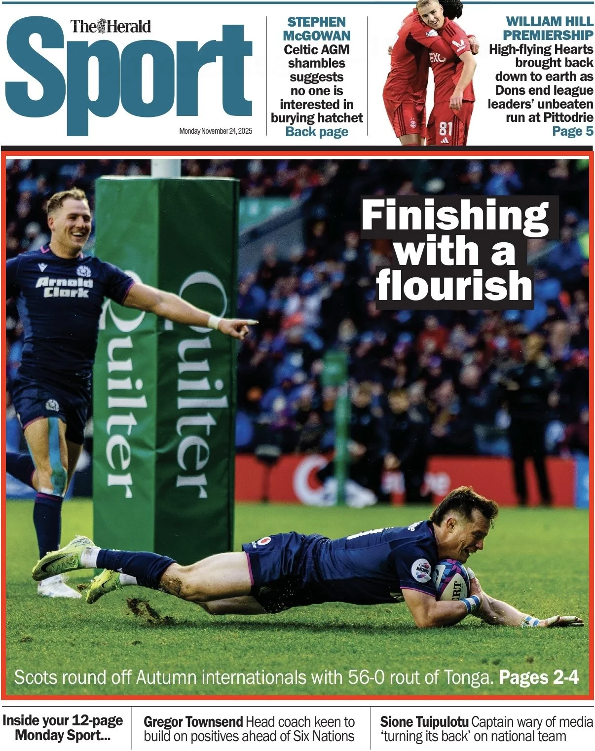 Scotland V Tonga in the Autumn Internationals. Shot for Getty Images and used in The Herald Sport supplement.