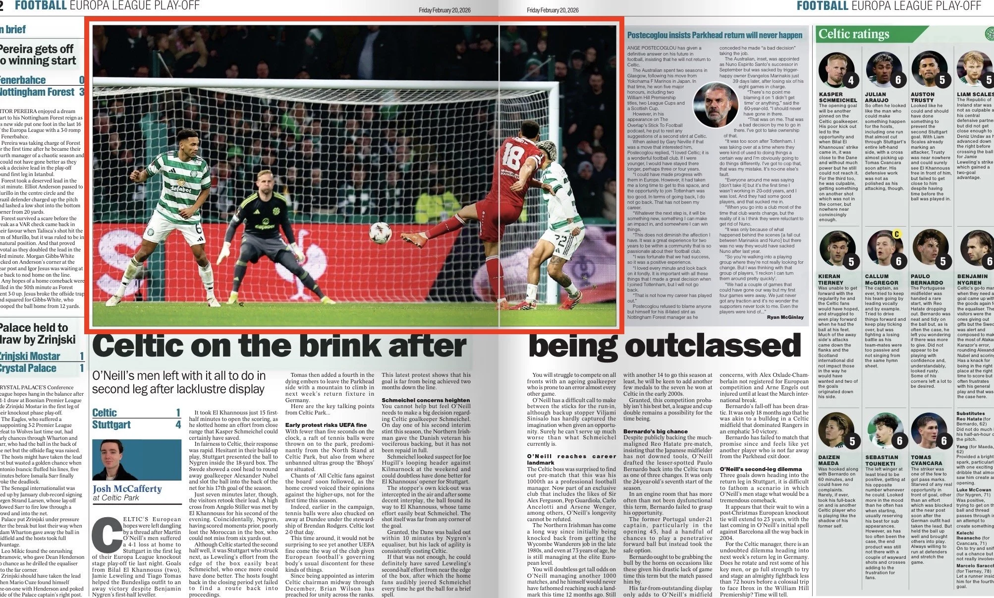 Stuttgart score goal at Celtic Park in the Europa league against Celtic. Image shot for Getty Images and published in The Herald Newspaper