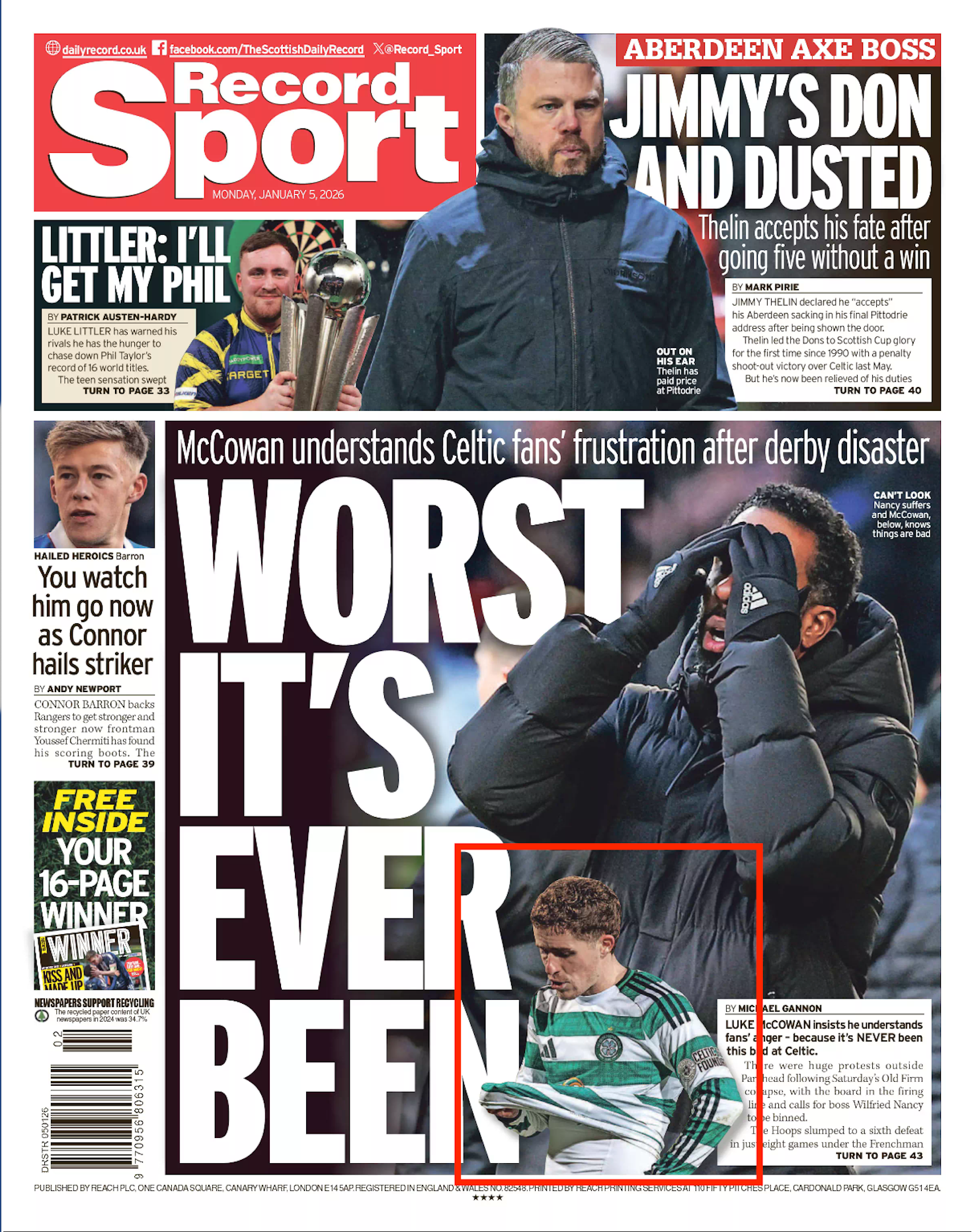 Motherwell V Celtic. Celtic's McCowan after defeat. Shot for Getty Images and featured in The Daily Record