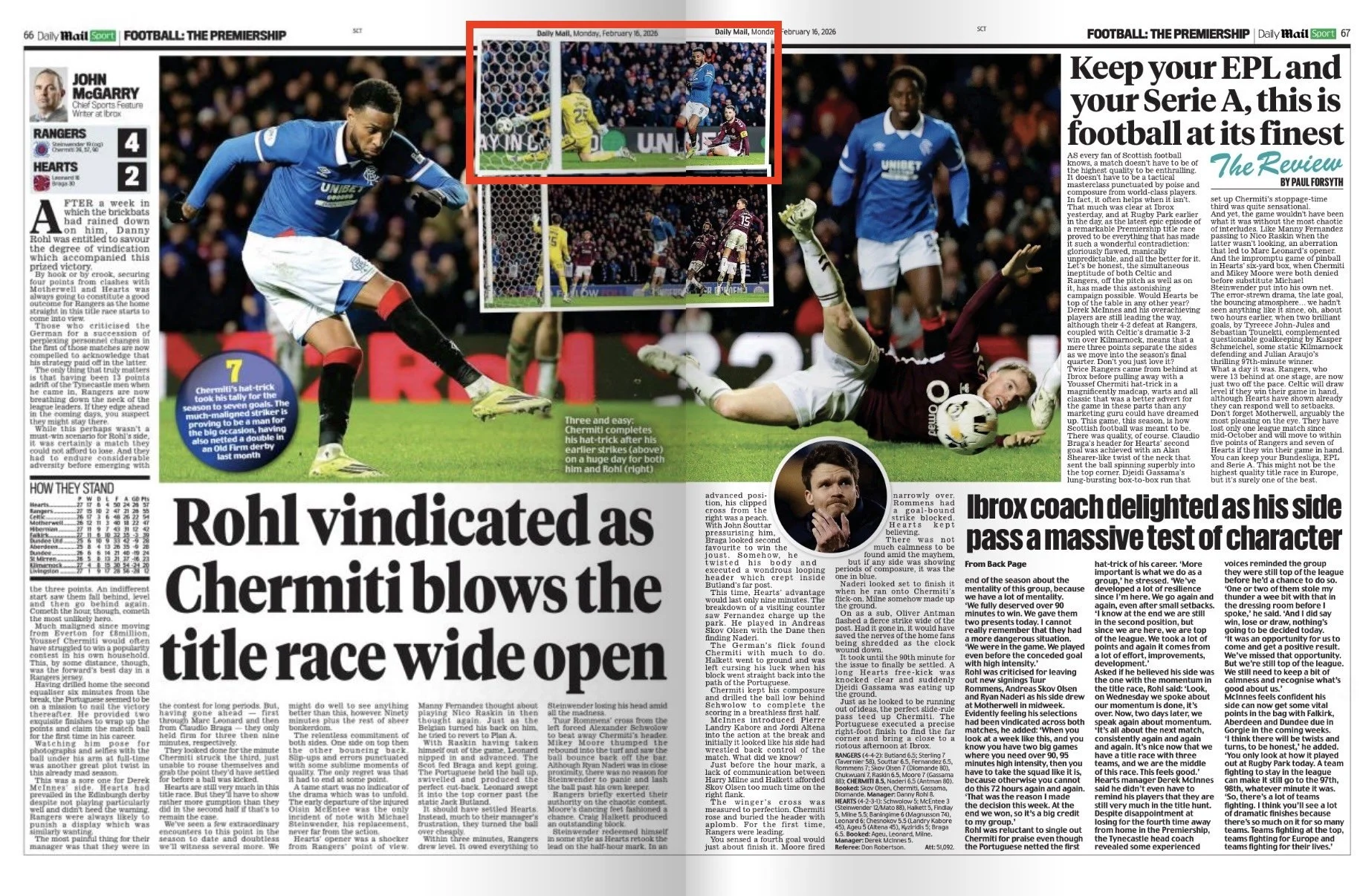 Youssef Chermiti scores for Rangers against Hearts at Ibrox. Image shot for Getty Images and published in the The Daily Mail Newspaper. 