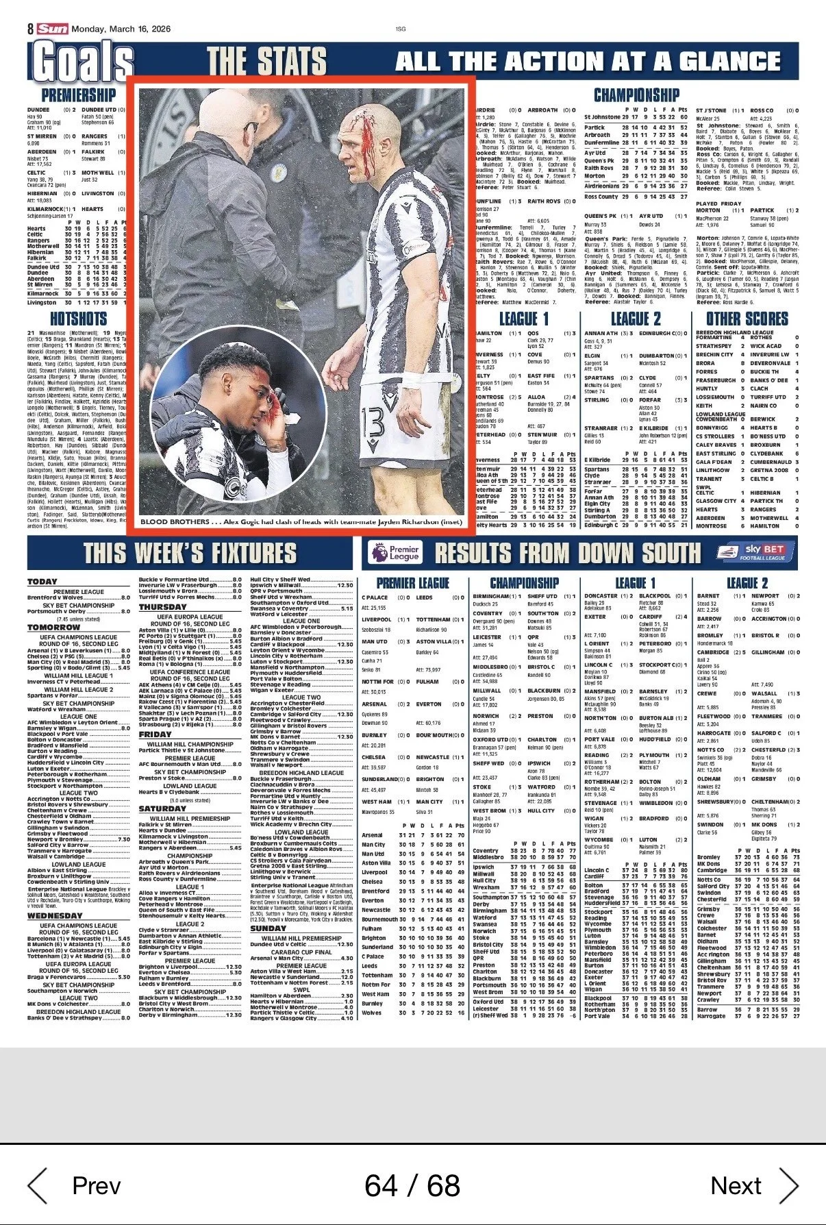 A bloodied Gogic during a game against Rangers. Image shot for Action Plus Sports Images and featured in The Sun Newspaper
