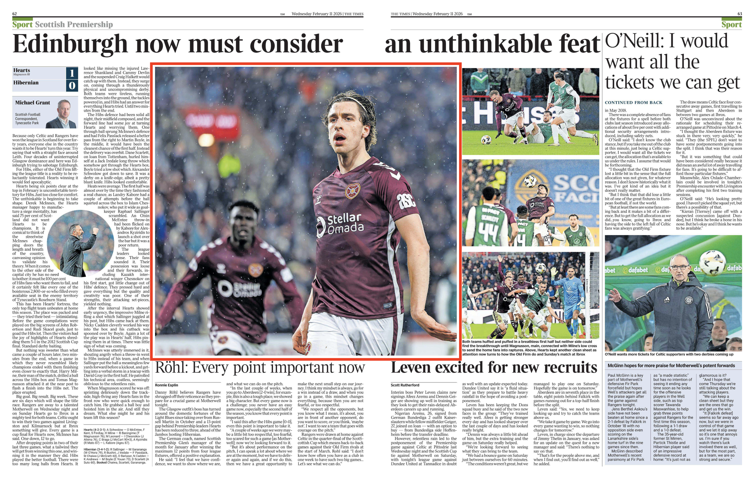 Tomas Bent Magnuson celebrates Hearts winner in the Edinburgh Derby. Images shot for Getty Images and published in The Times Newspaper.