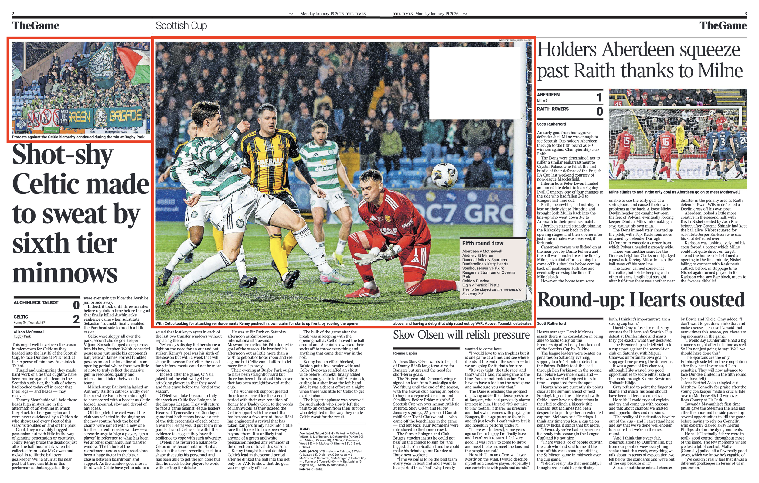 Kennt scored Celtic's opening goal against Auchinleck. Image shot for Getty Images and featured in The Times Newspaper