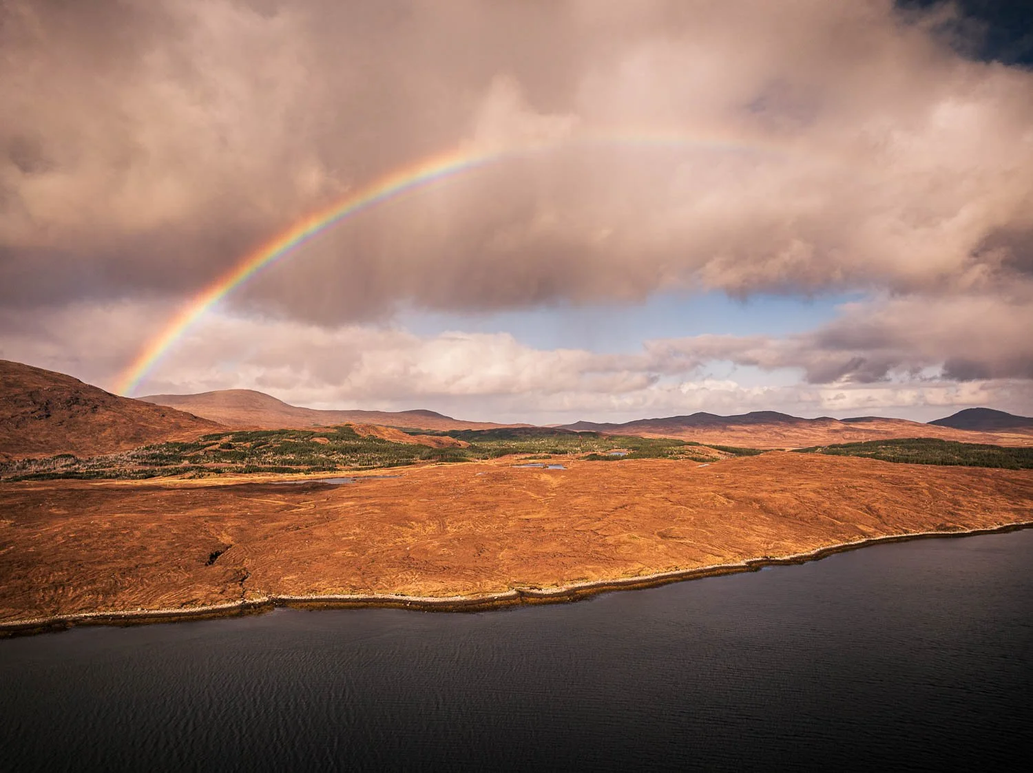 Aline Woodland with rainbow and dramatic clouds