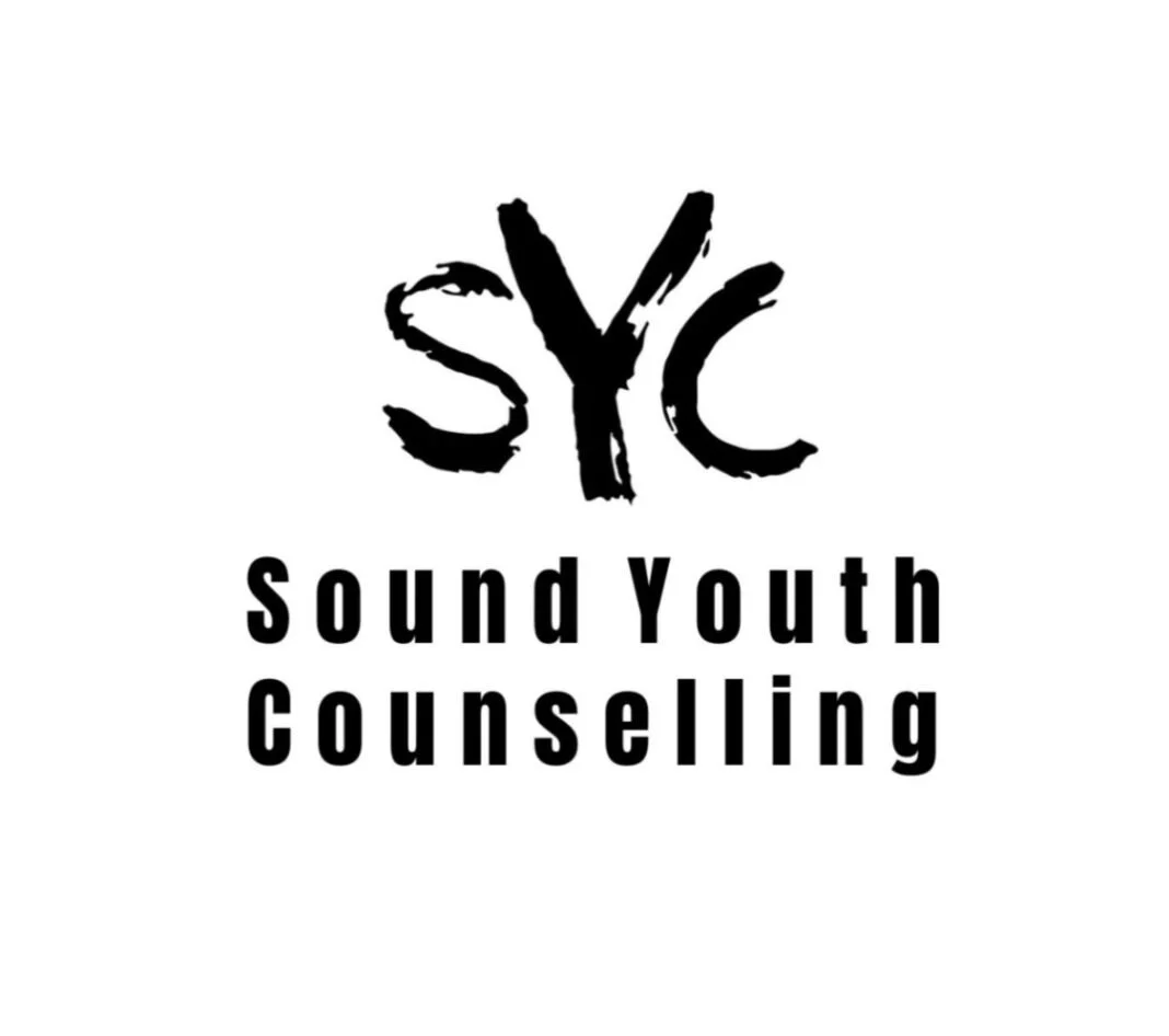 Logo of Sound Youth Counseling with the initials 'SYC' in a rough brushstroke style and the full name written below in bold black letters.
