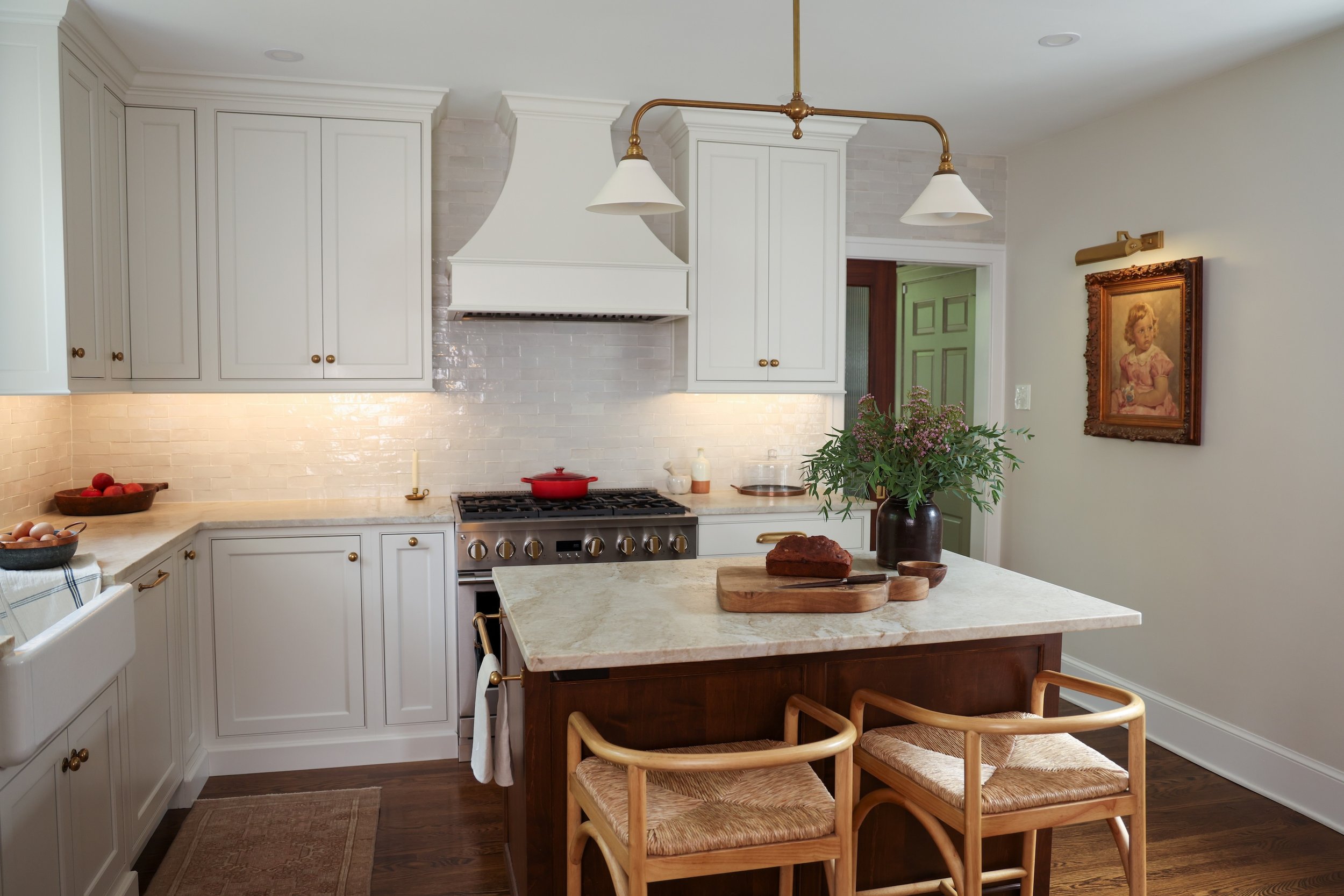 Stained custom wooden island.