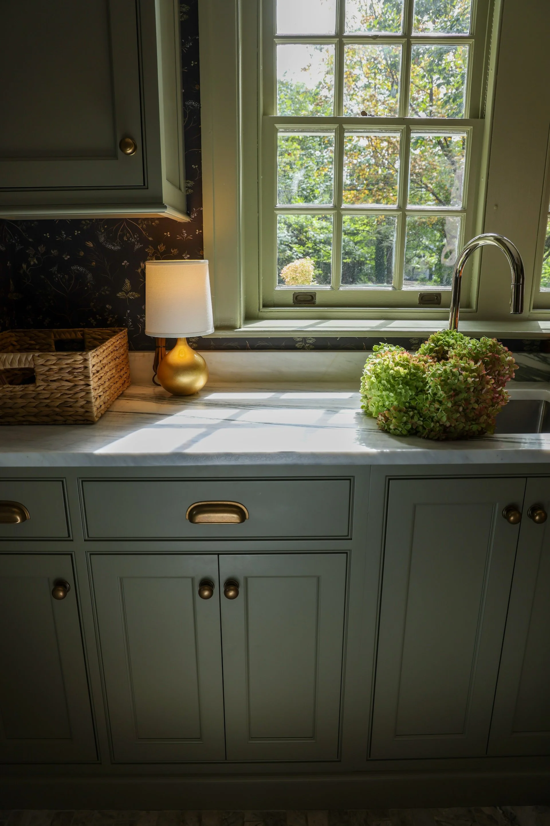 Green Kitchen Cabinets with sink