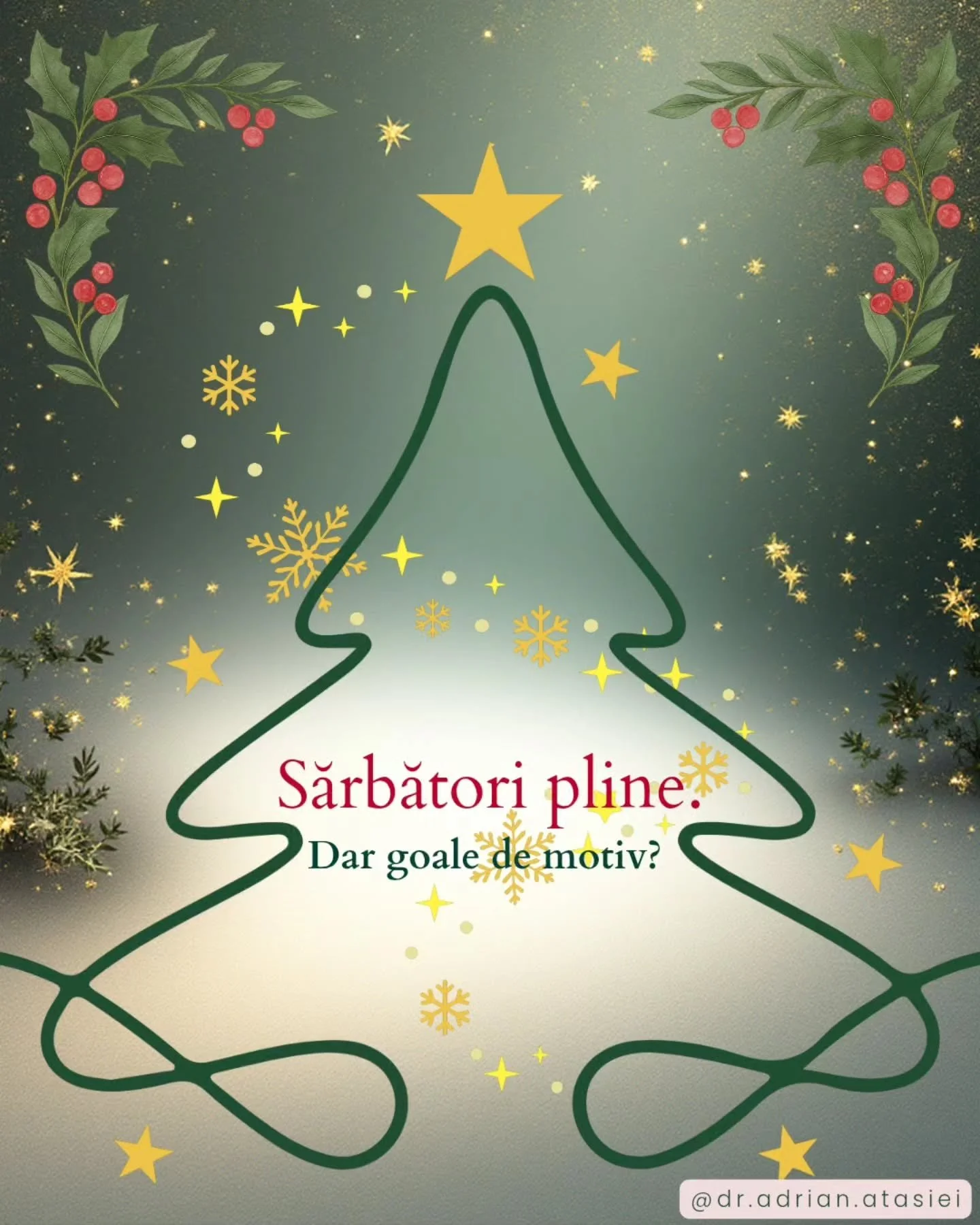 Sărbătorile nu trebuie să arate &icirc;ntr-un anumit fel. Trebuie doar să fie autentice pentru tine.
Poate &icirc;nseamnă liniște.
Poate o masă buna.
Poate mai puțină lume și mai mult spațiu interior.
Forma nu contează.
Ce simți contează.

Sărbători 