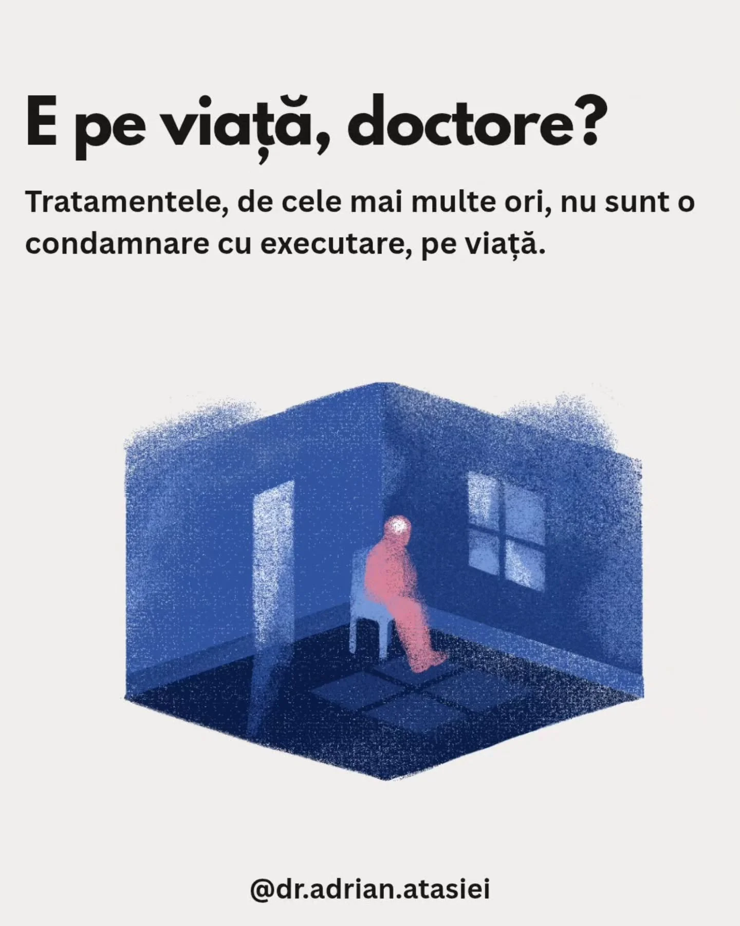 M-am g&acirc;ndit să &icirc;ncep seria &bdquo;Bau-Bau Psihiatric&rdquo; cu acest prim episod.

Motivul e simplu. Frica de etichetă și de dependență este uneori mai mare dec&acirc;t suferința bolii &icirc;n sine.

Dacă &icirc;ncep acum, o să le iau to