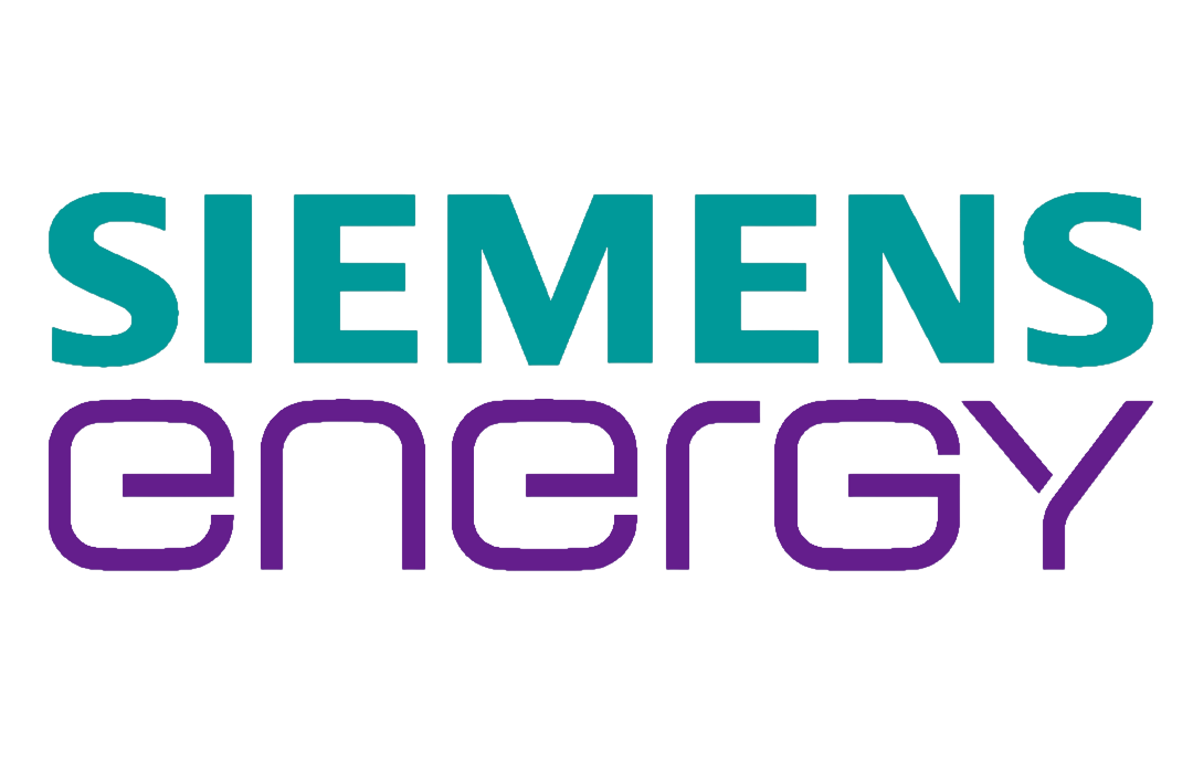 Siemens Energy logo in teal and purple on black background