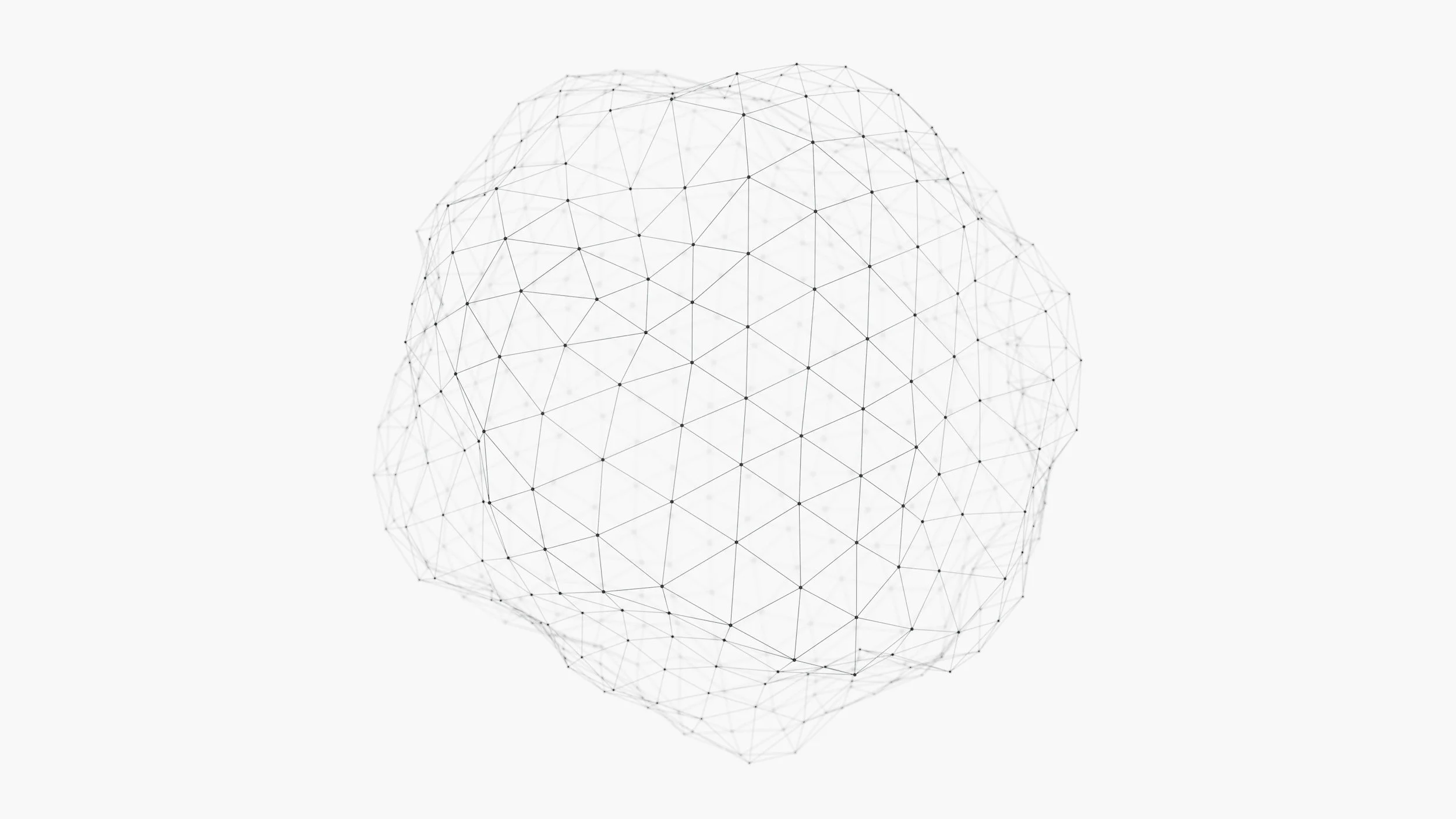 Représentation graphique d'une sphère avec un réseau de lignes et de points connectés, ressemblant à une structure tridimensionnelle ou à un modèle numérique en fil de fer.