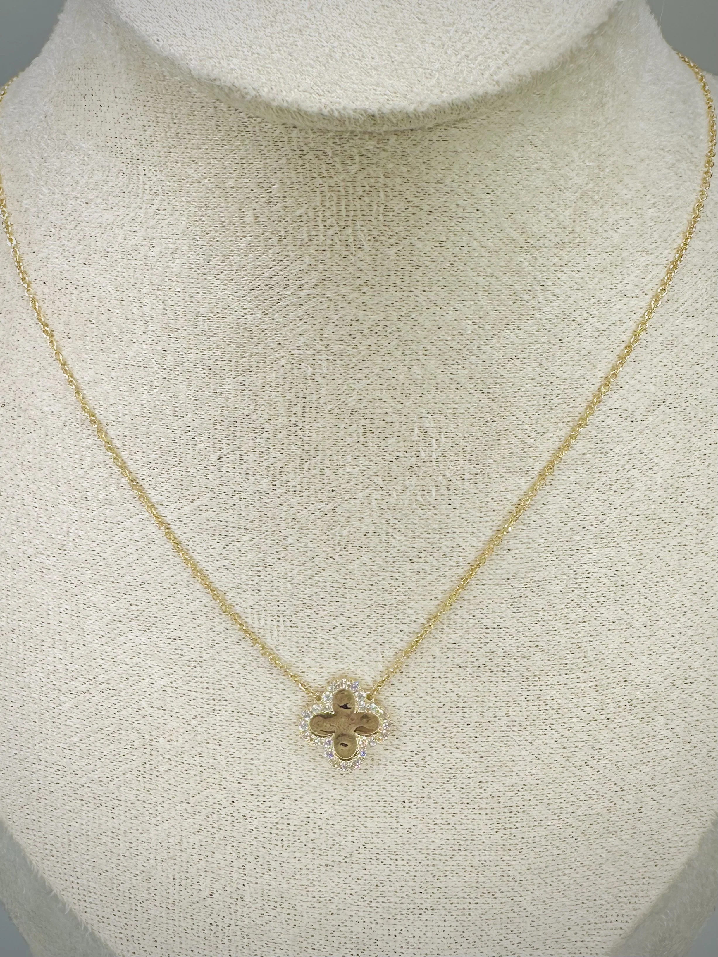 Single Pave Closed Clover Necklace