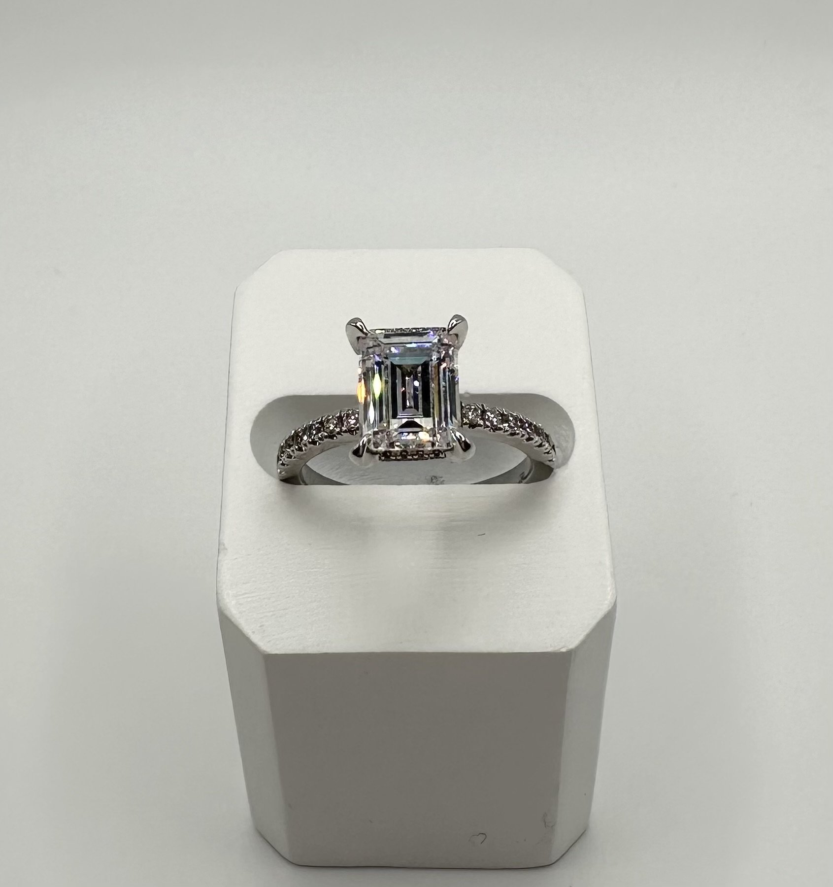 Emerald Cut Hidden Halo Diamond Engagement Ring