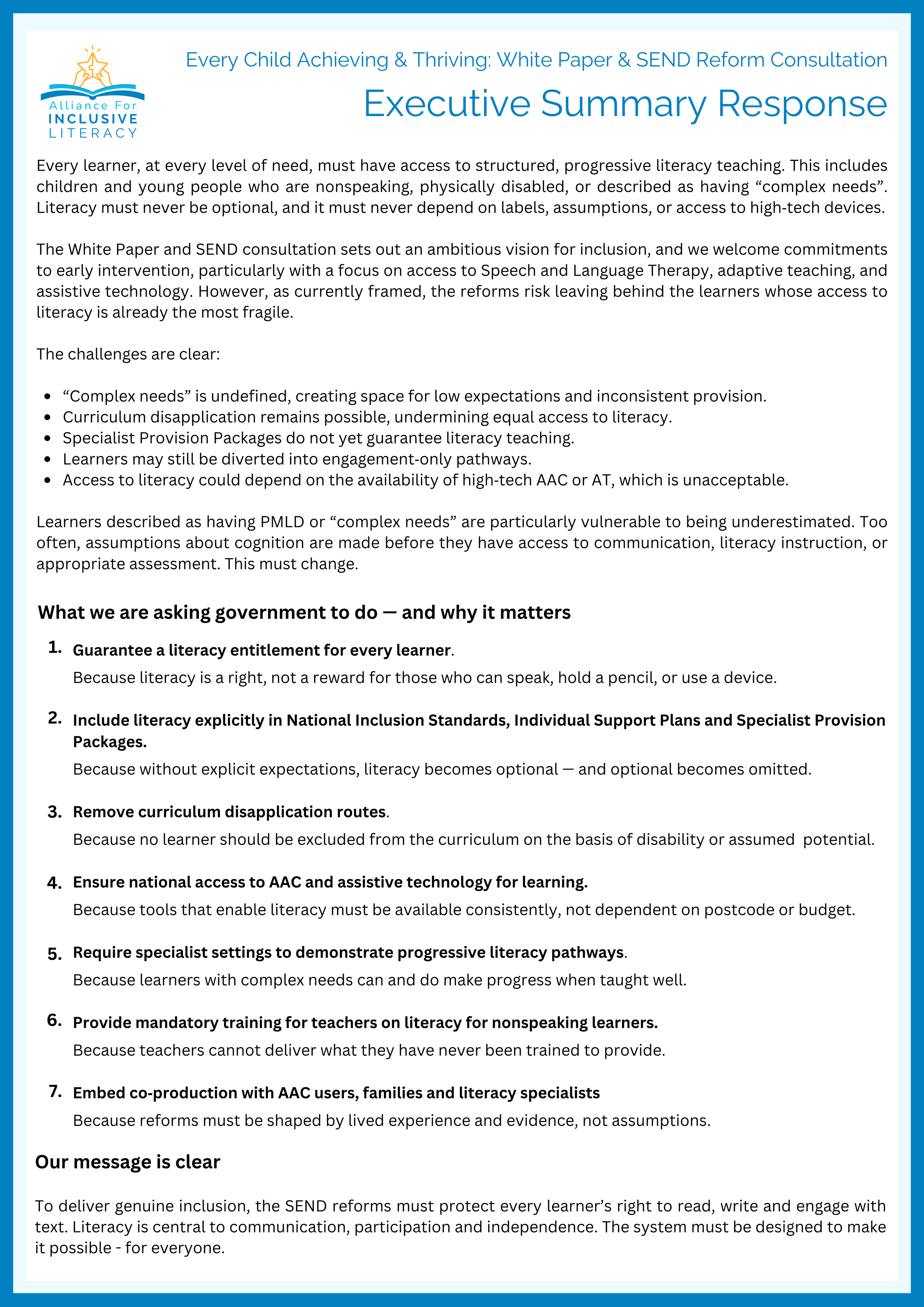 Send White Paper Example Response to SEND White Paper & Consultation March 2026 — Alliance for ...