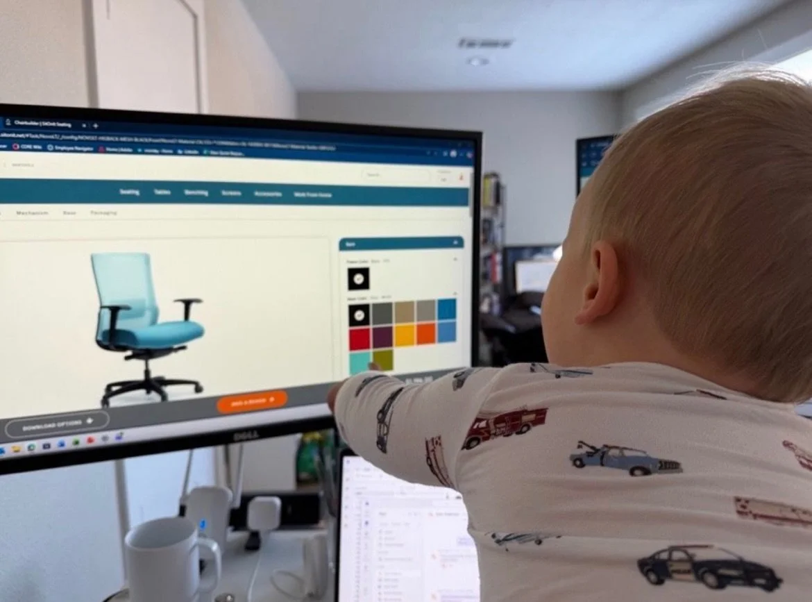 Newest Spencer + Company team member already pointing out his favorite chair. This one&rsquo;s clearly got good taste 😂

#workingfromhome #teachthemyoung #futuredesigner #seating