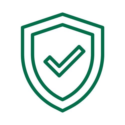 Outline of a shield with a checkmark inside, symbolizing security or protection.