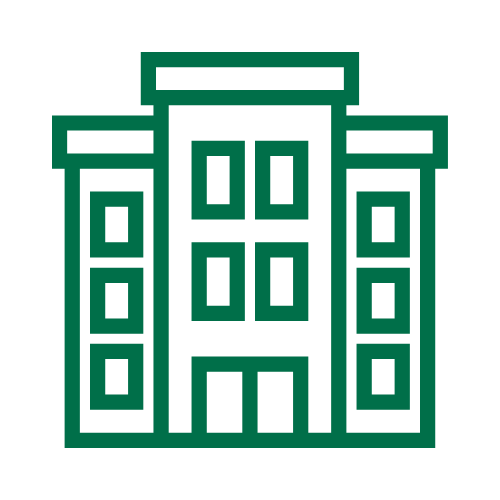 Outline of a multi-story building with symmetrical structure and rectangular windows.