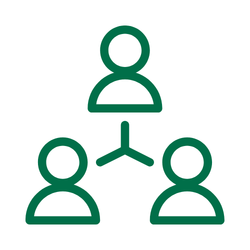 Icon showing three people connected by lines in a triangular arrangement.