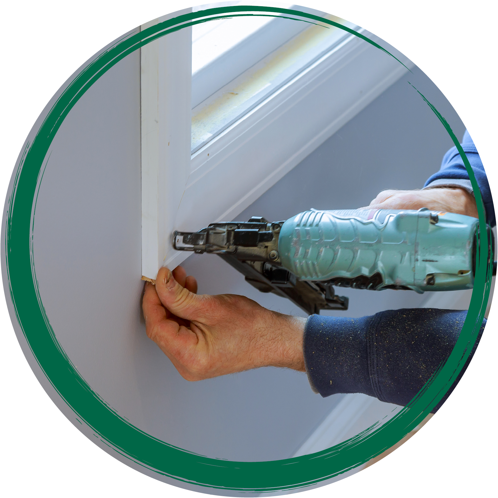 installing window trim with nail gun