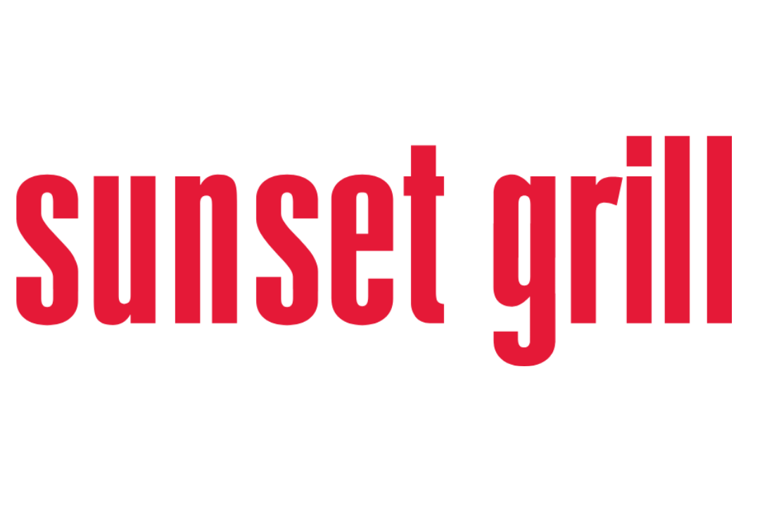 Text reading 'sunset grill' in red font on a black background.