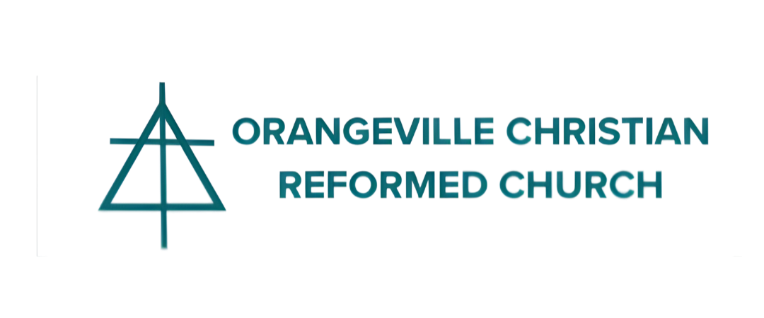 Logo of Orangeville Christian Reformed Church with a stylized cross and triangular architectural shape.