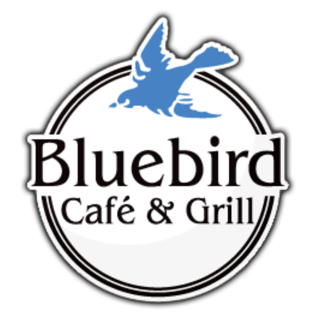 Logo of Bluebird Café & Grill featuring a bluebird and the text 'Bluebird Café & Grill'