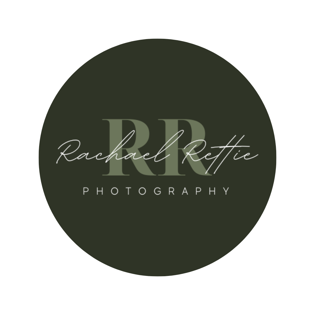 Logo with green circle background featuring large initials 'RR', the name 'Rachel Rettie' in cursive, and the word 'Photography' at the bottom.
