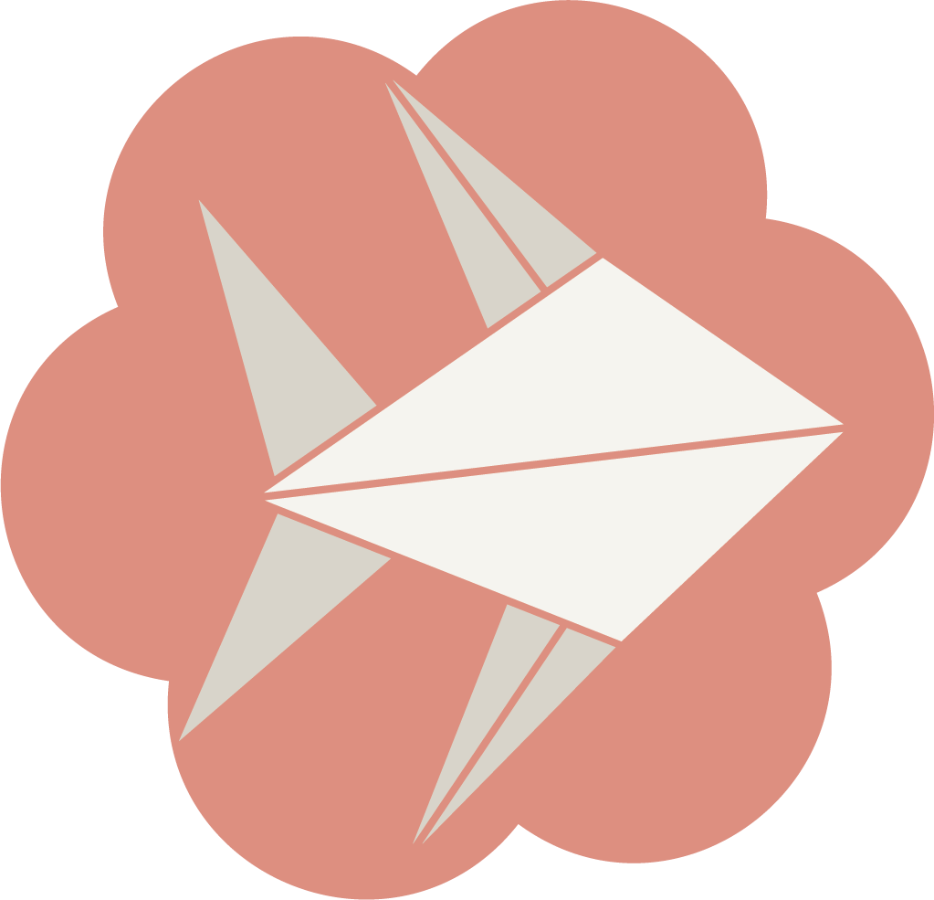 Illustration of a paper colored origami fish on peach-colored blossom.