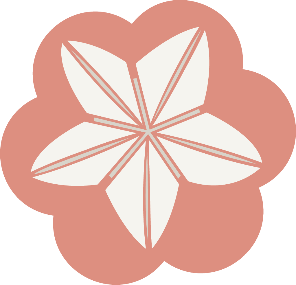 Illustration of a paper colored origami lotus on peach-colored blossom.
