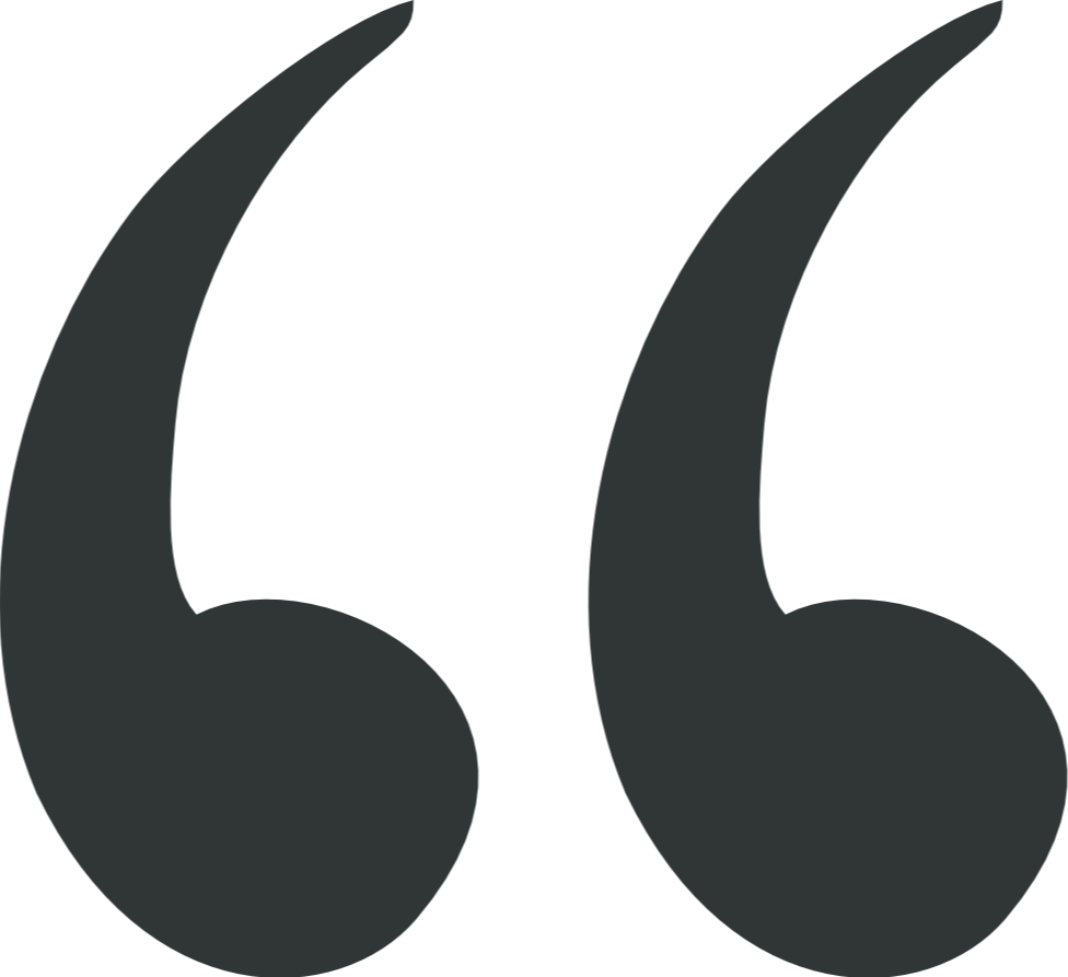 A large, black quotation mark symbol on a white background.