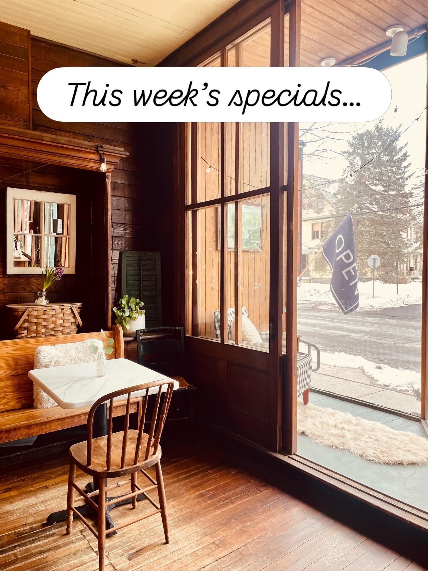 Happy Thursday! Here are this week&rsquo;s specials&hellip;

FRITATTA: Prosciutto, green pepper, tomatoes, Cabot cheddar. Served with fresh greens and lemon shallot vinaigrette.

BLT: Thick-cut bacon, Willhy Farms rosemary &amp; garlic sourdough, her