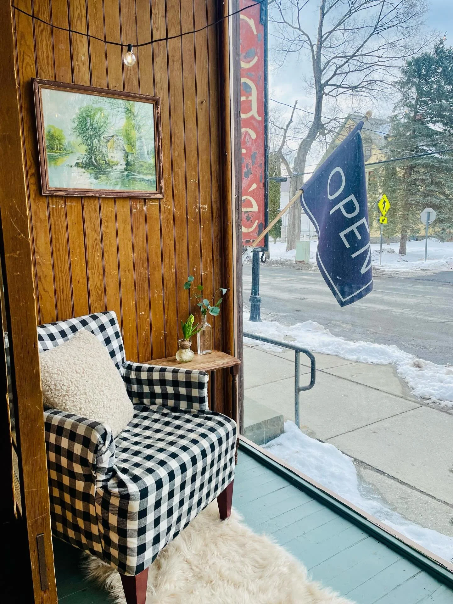 Sunnier days are ahead, but for now, our cozy reading nook is the perfect spot. Tessa and I are obsessed with what we call the &ldquo;cat window&rdquo; - where you can soak up some sunshine with a good book from @battenkillbooks and a warm cup of cof