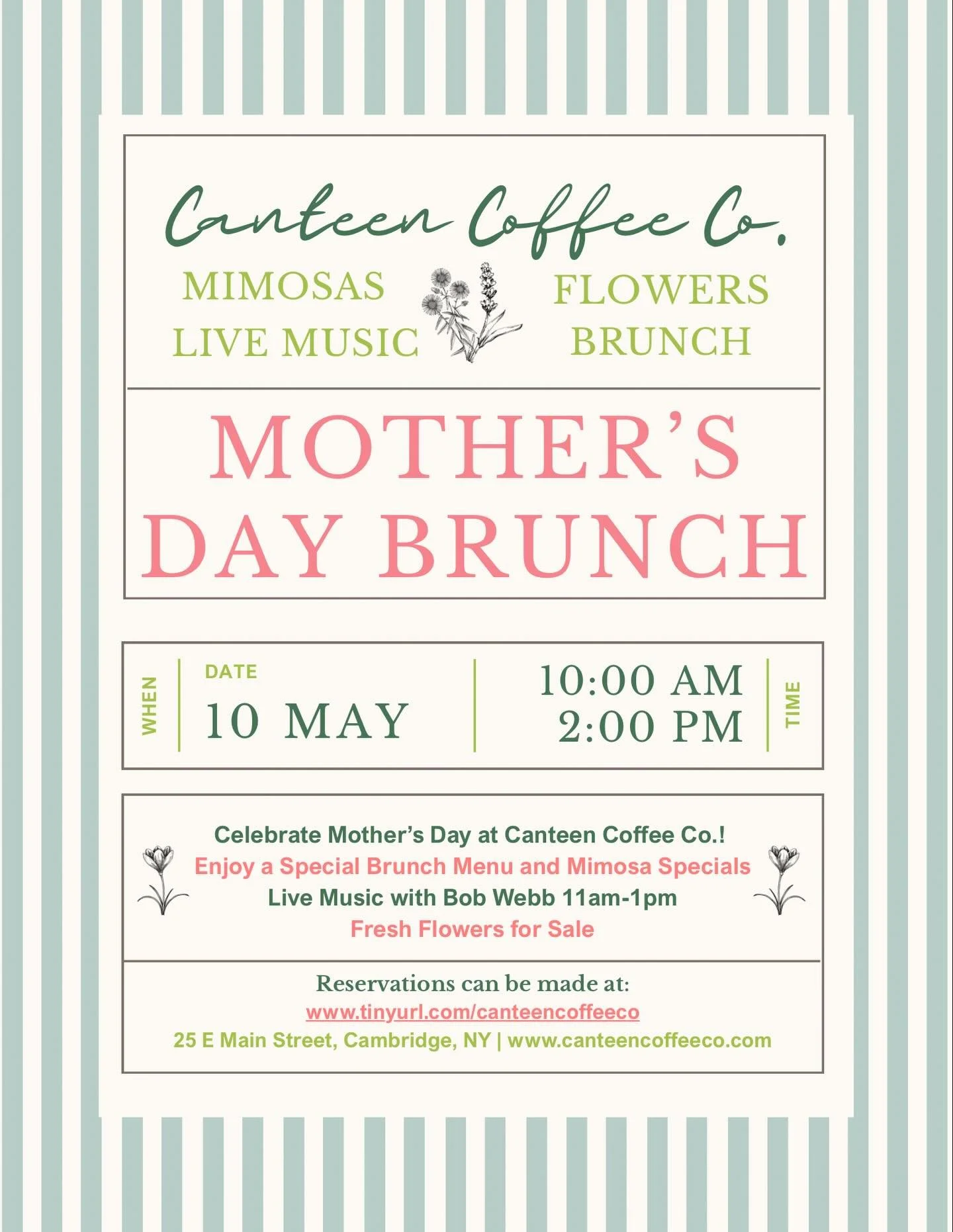 ✨ Celebrate Mom in Style ✨

Please join us for a beautiful Mother&rsquo;s Day Brunch on Sunday, May 10th 💐

Let&rsquo;s be honest&mdash;moms run the world 🌎💛 and they deserve something truly special. No cooking, no stress&hellip; just being wined 