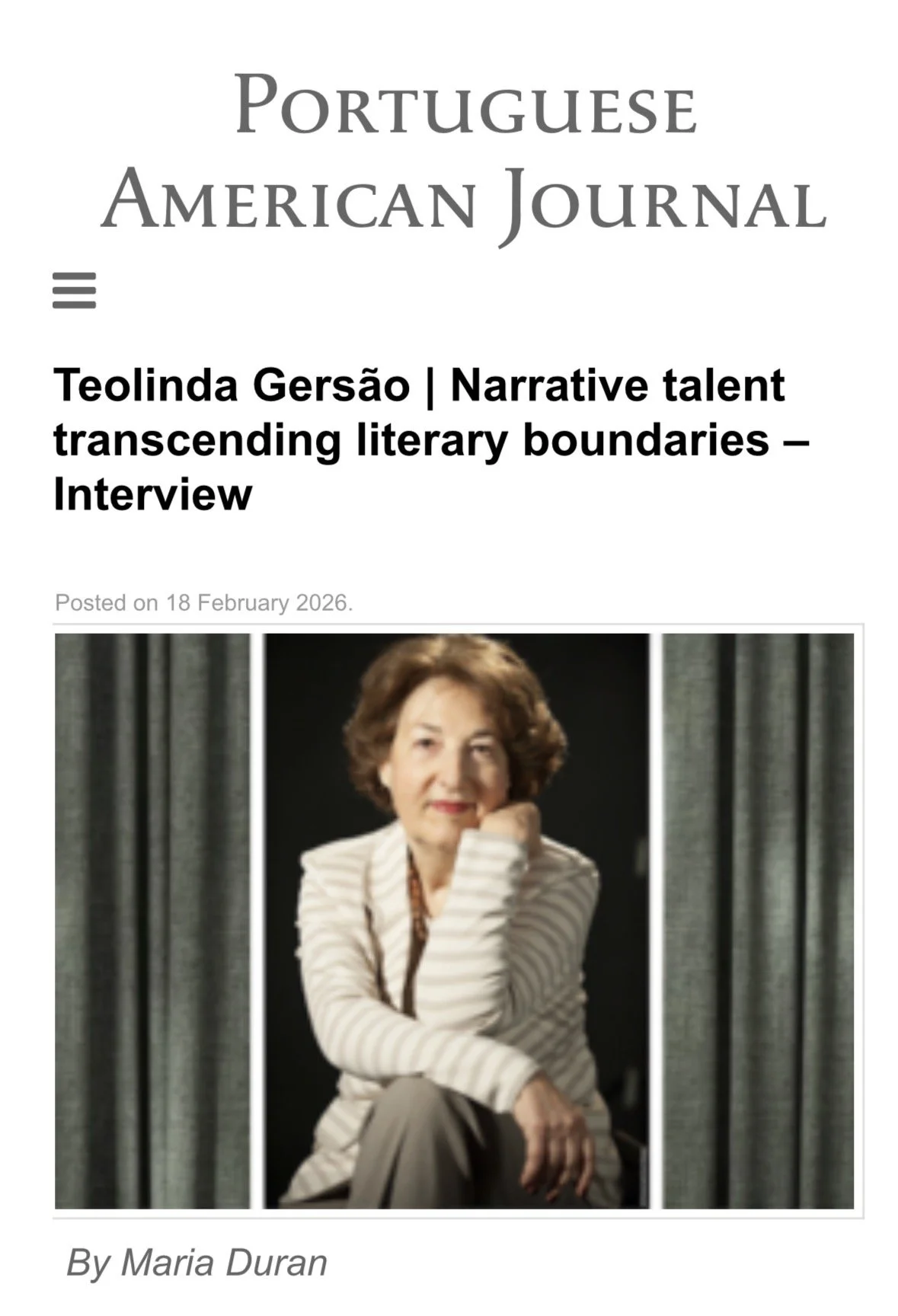       
  
    Read the interview by Maria Duran here:   https://portuguese-american-journal.com/teolinda-gersao-narrative-talent-transcending-literary-boundaries-interview/   

   .fe-block-2ceb5ded3640778d597f {mix-blend-mode: ;
    } 
      