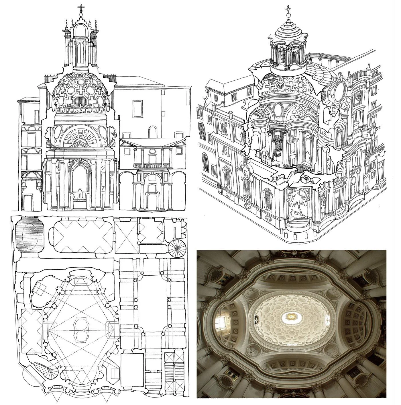 Measured drawings made at the BSR of San Carlo &nbsp;alla Quattro Fontane, Rome - December 2015