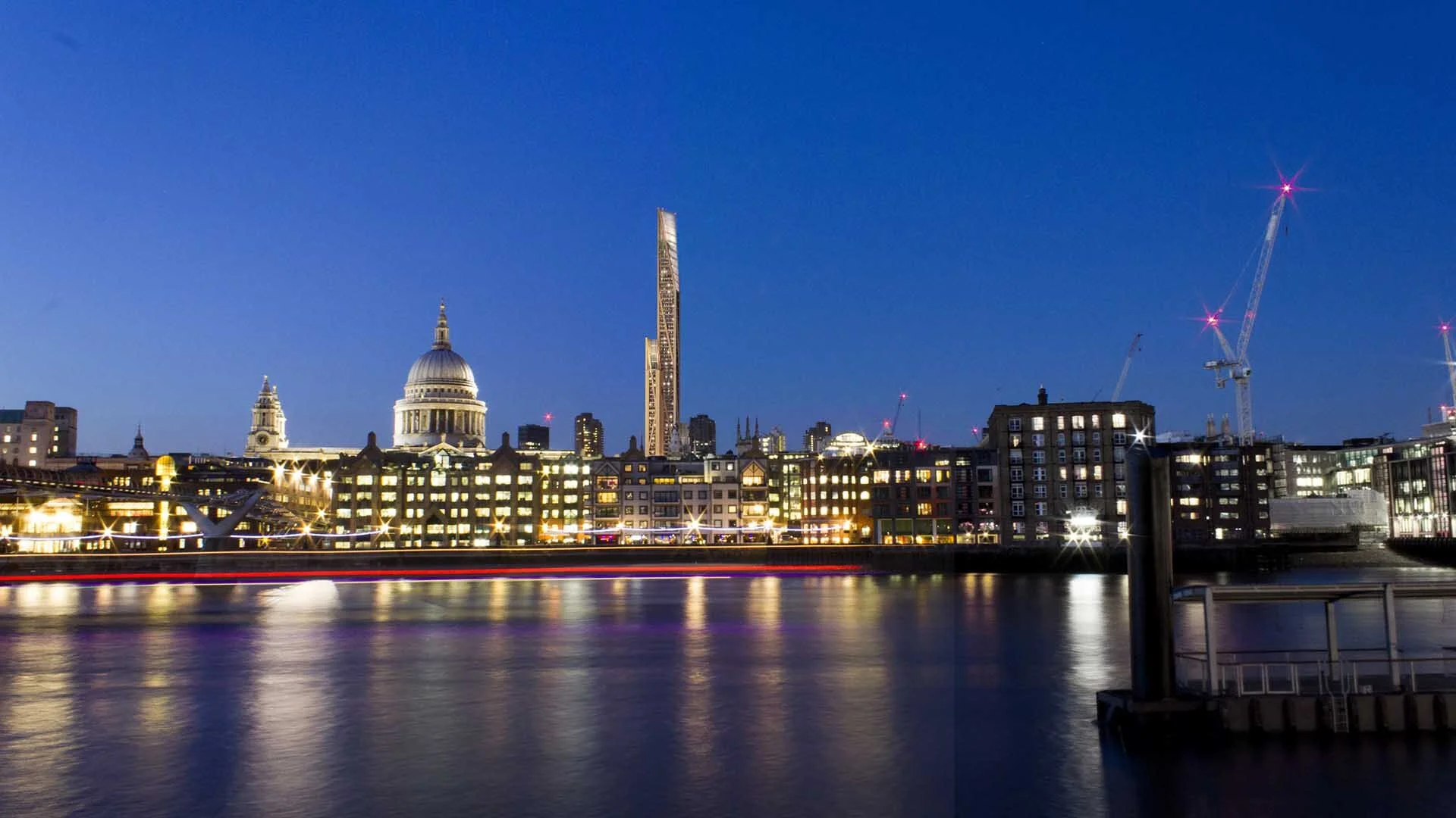 Oakwood Tower from the Thames by Night. Photo Credit: PLP Architecture