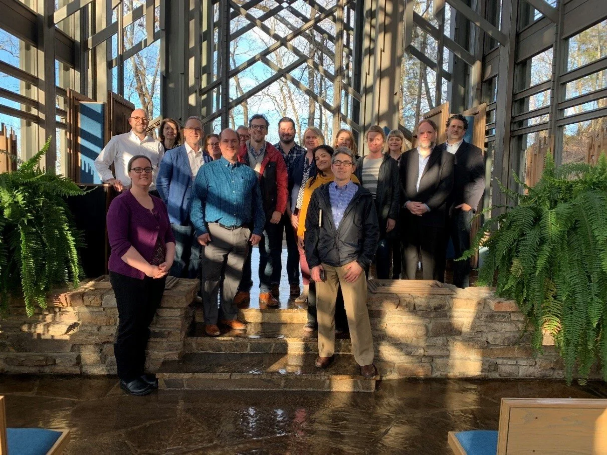 The 2020 members of the AIA's SFx at E. Fay Jones' Thorncrown Chapel