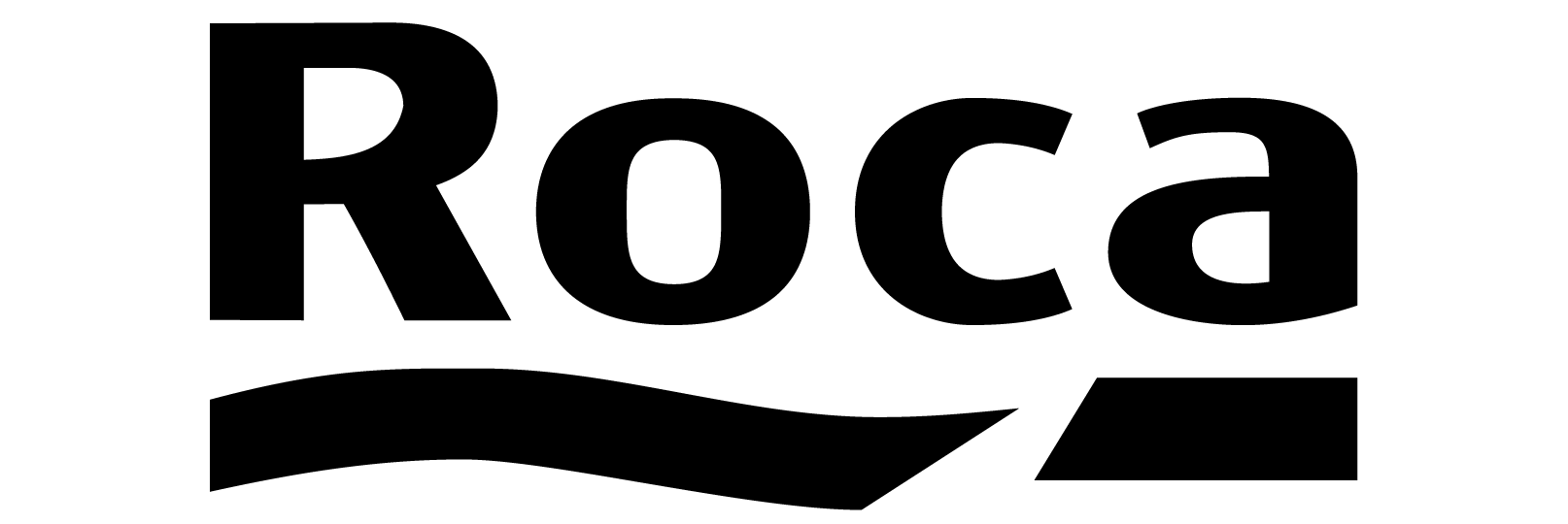 Black and white logo with the word 'Roca' in large, bold letters and a stylized wave underneath.