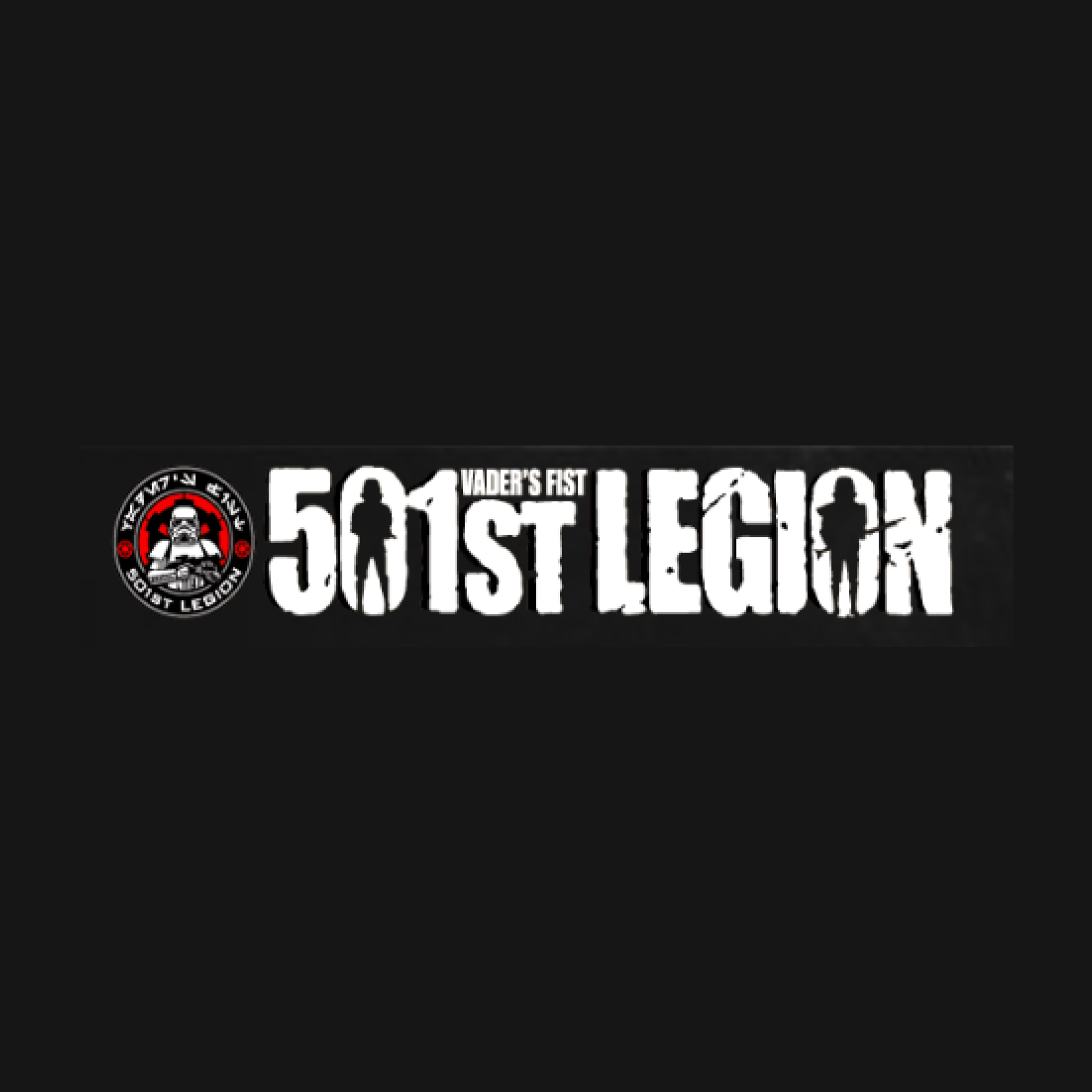 Black background with a logo and text for '501st Legion' featuring a silhouette of a female character and comic-like font.