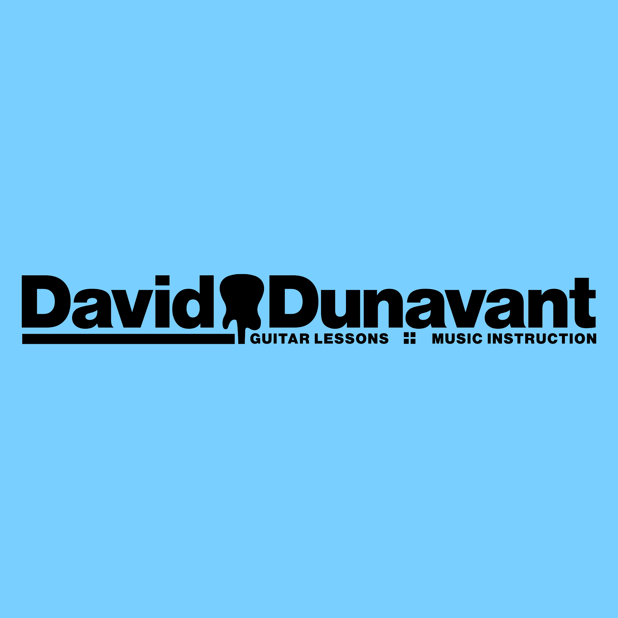 Logo for David Duvant Guitar Lessons and Music Instruction on a light blue background.