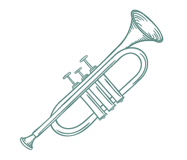 Outline of a trumpet with the word "TATI" written on it.