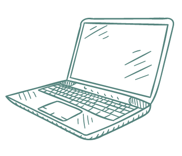 Sketch of a laptop computer with a keyboard, trackpad, and screen.