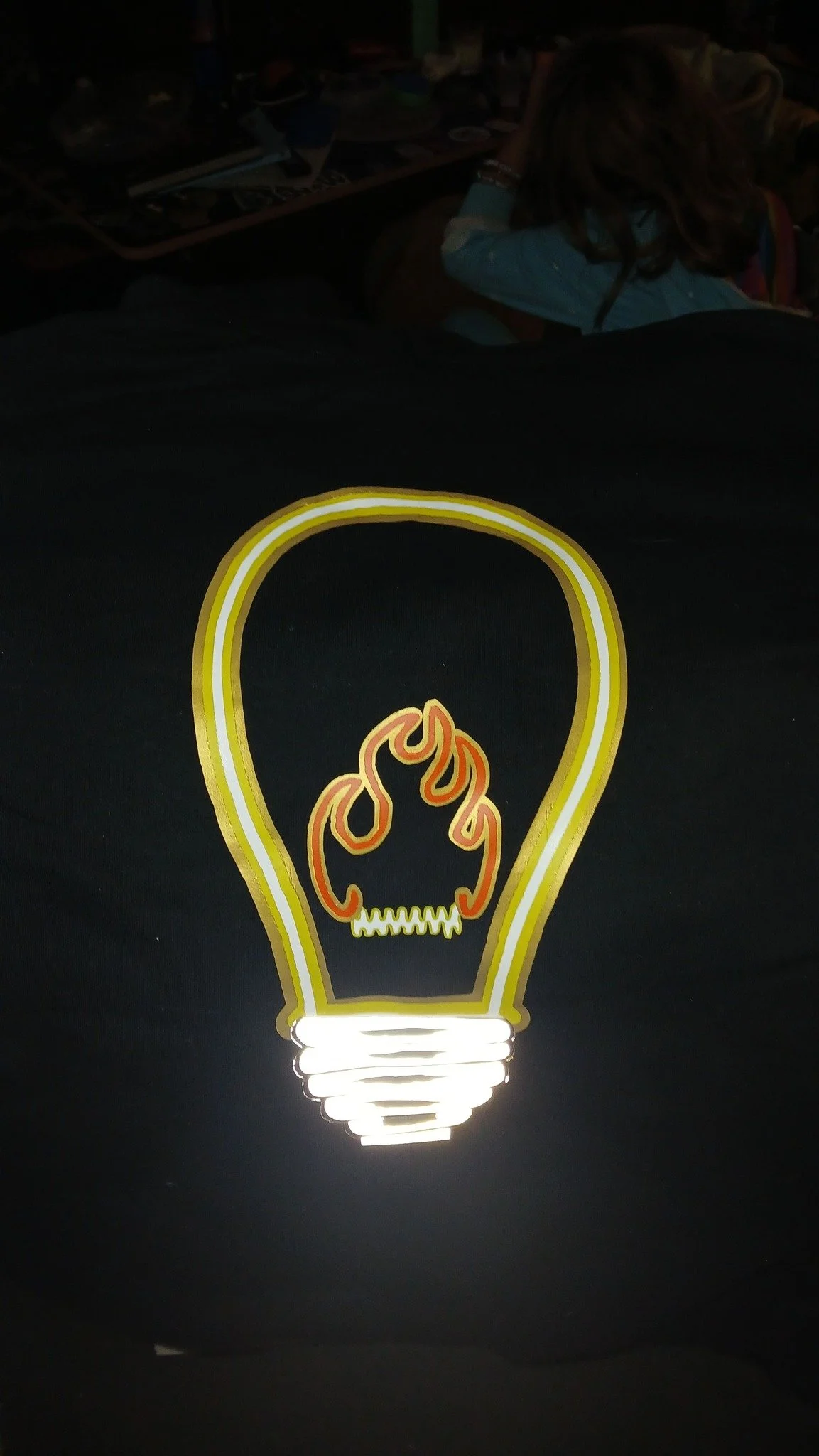 Katie Foster made me this!!
thank you so much
CaveMan Illumination logo on a hoodie
reflective lines.