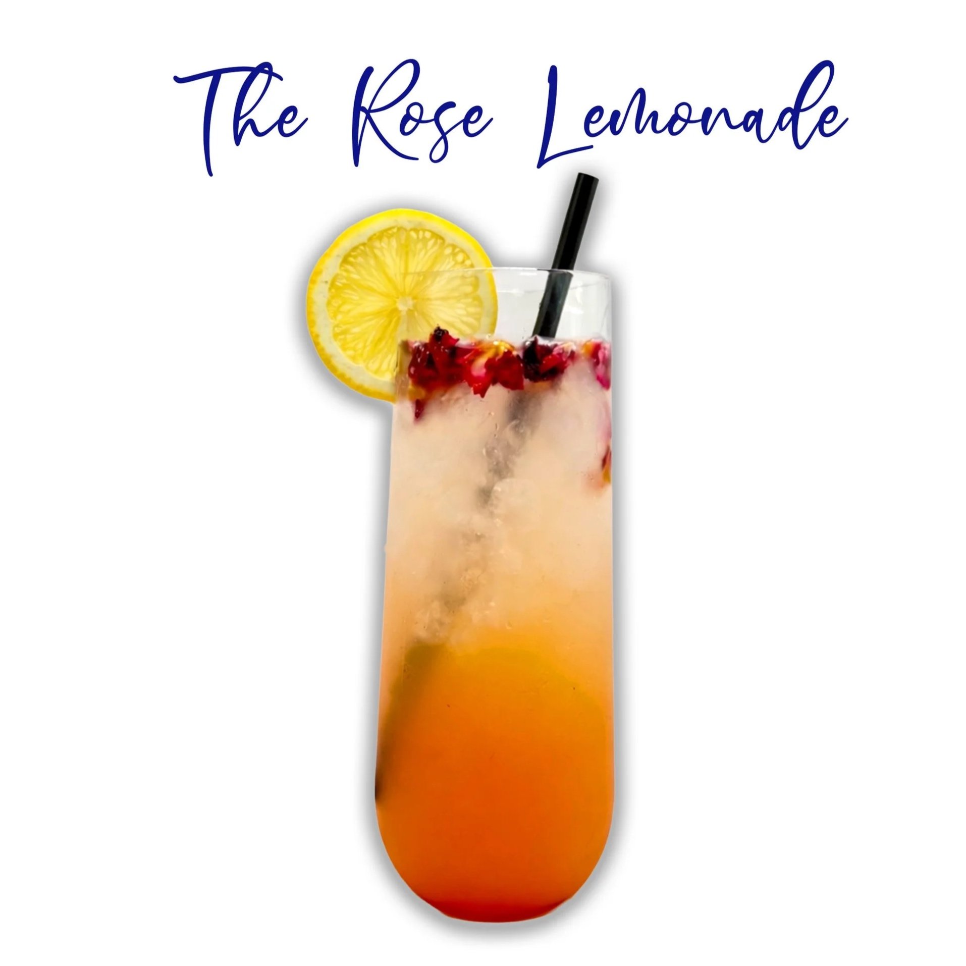 The rose lemonade is made with fresh lemon juice, house made rose flavored syrup, and club soda. 