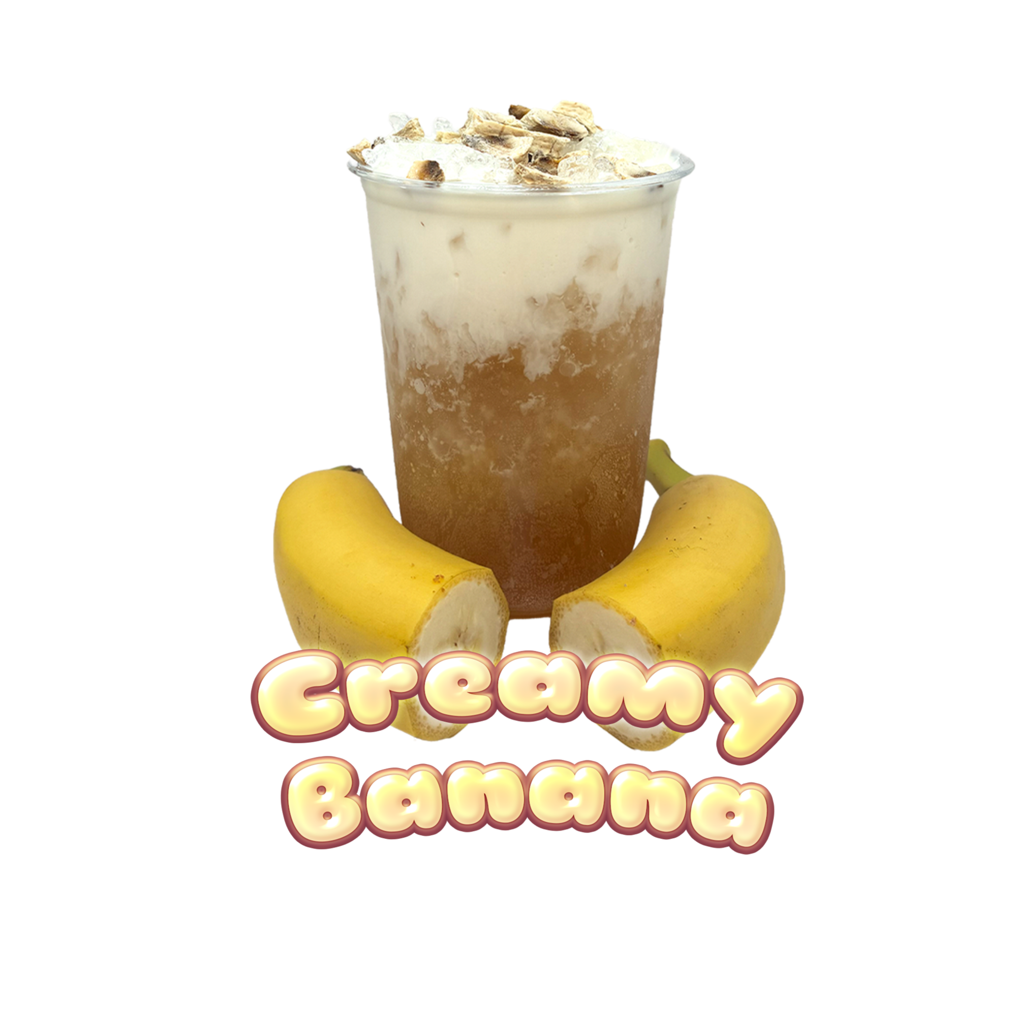 Cream Soda, Banana Syrup, Creamer, Topped with Banana Chips. 