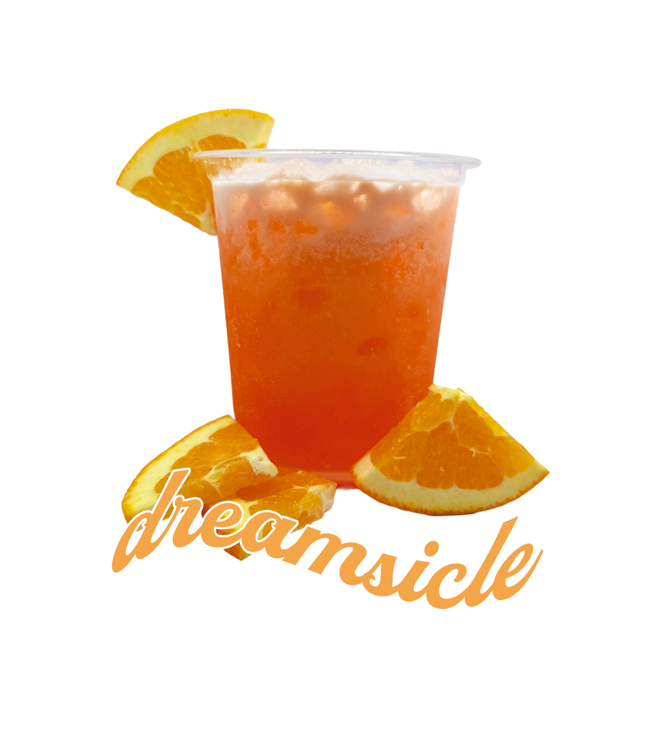 A familiar favorite! The Dreamsicle is made with orange syrup, Sprite, creamer and topped with a orange slice.