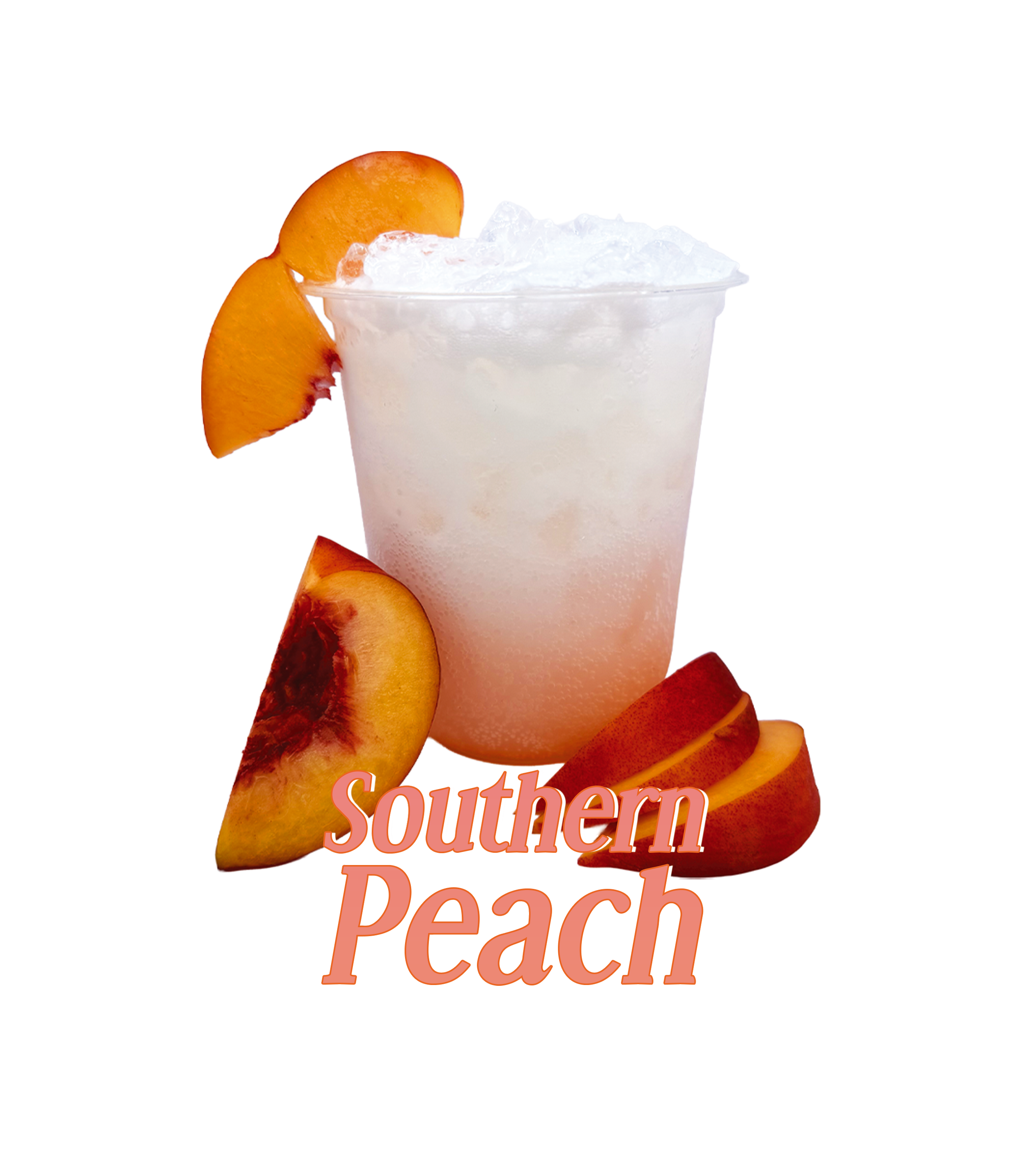 The Southern Peach is made with peach syrup, Sprite and creamer with a peach slice.