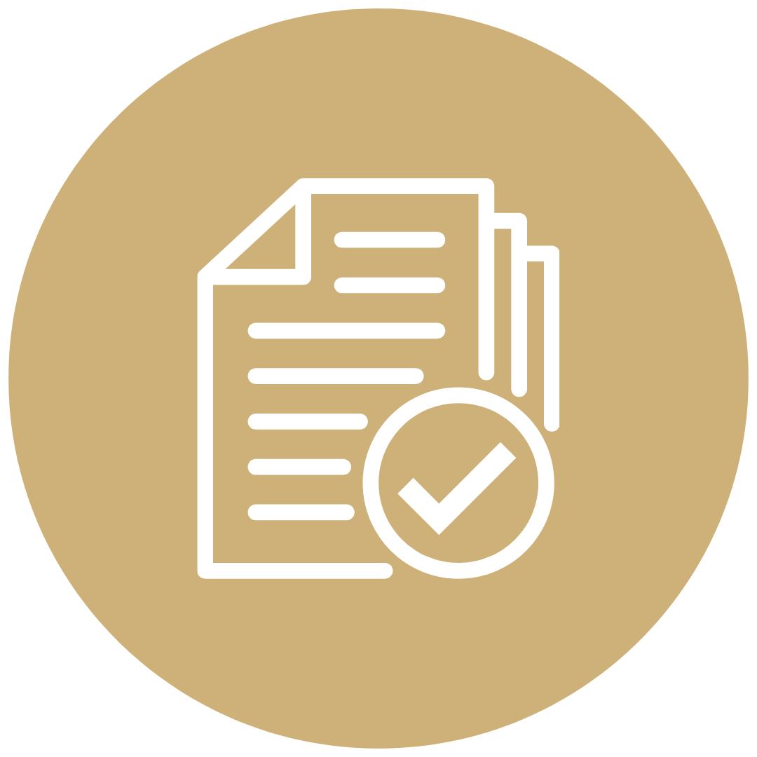 Icon of a document with a checkmark, representing approval or completed paperwork.
