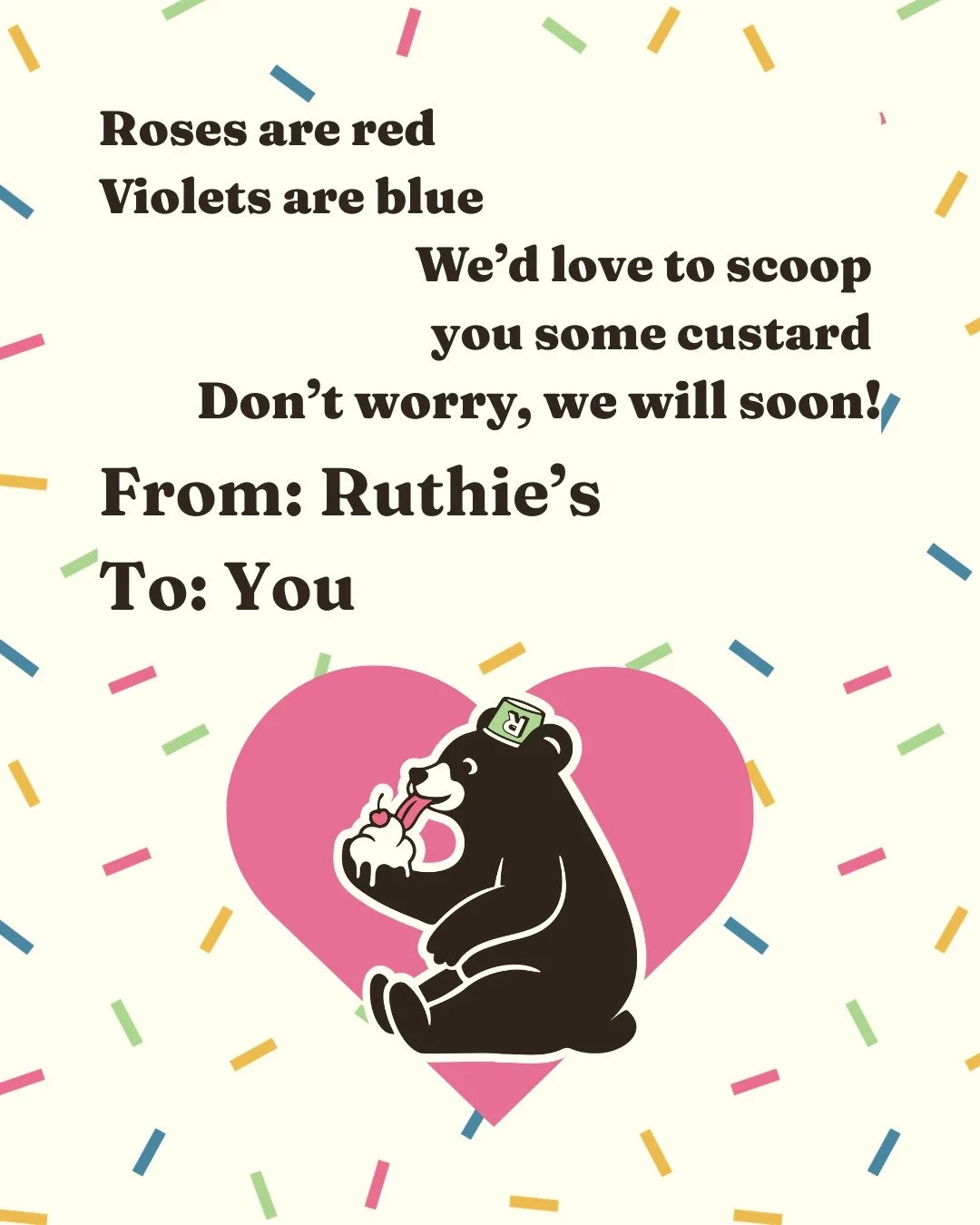 Happy Valentine's Day from us at Ruthie's! 

We hope you're spending some time with loved ones this Saturday, and wish you a celebratory and safe Carnival weekend! 

Next year, we hope you make Ruthie's a new part of your traditions!